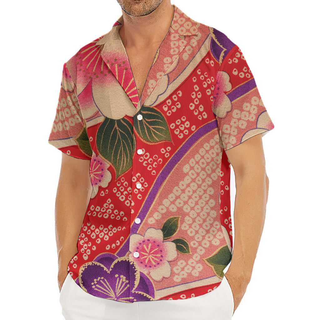 Cherry Blossom Kimono Pattern Print Men's Deep V-Neck Shirt