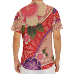 Cherry Blossom Kimono Pattern Print Men's Deep V-Neck Shirt