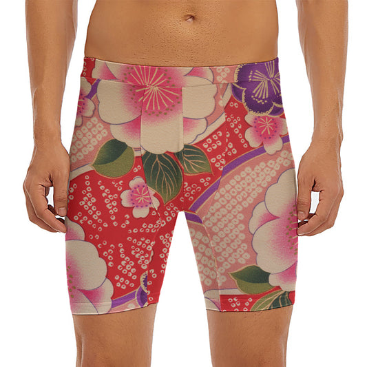 Cherry Blossom Kimono Pattern Print Men's Long Boxer Briefs