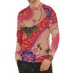 Cherry Blossom Kimono Pattern Print Men's Long Sleeve Rash Guard