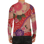 Cherry Blossom Kimono Pattern Print Men's Long Sleeve Rash Guard