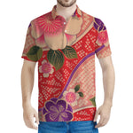 Cherry Blossom Kimono Pattern Print Men's Polo Shirt