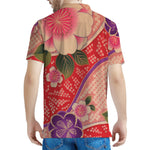 Cherry Blossom Kimono Pattern Print Men's Polo Shirt