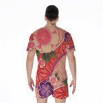 Cherry Blossom Kimono Pattern Print Men's Rompers