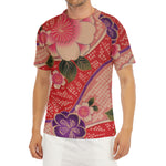 Cherry Blossom Kimono Pattern Print Men's Short Sleeve Rash Guard