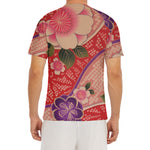 Cherry Blossom Kimono Pattern Print Men's Short Sleeve Rash Guard