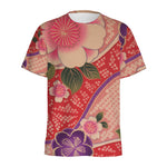 Cherry Blossom Kimono Pattern Print Men's Sports T-Shirt