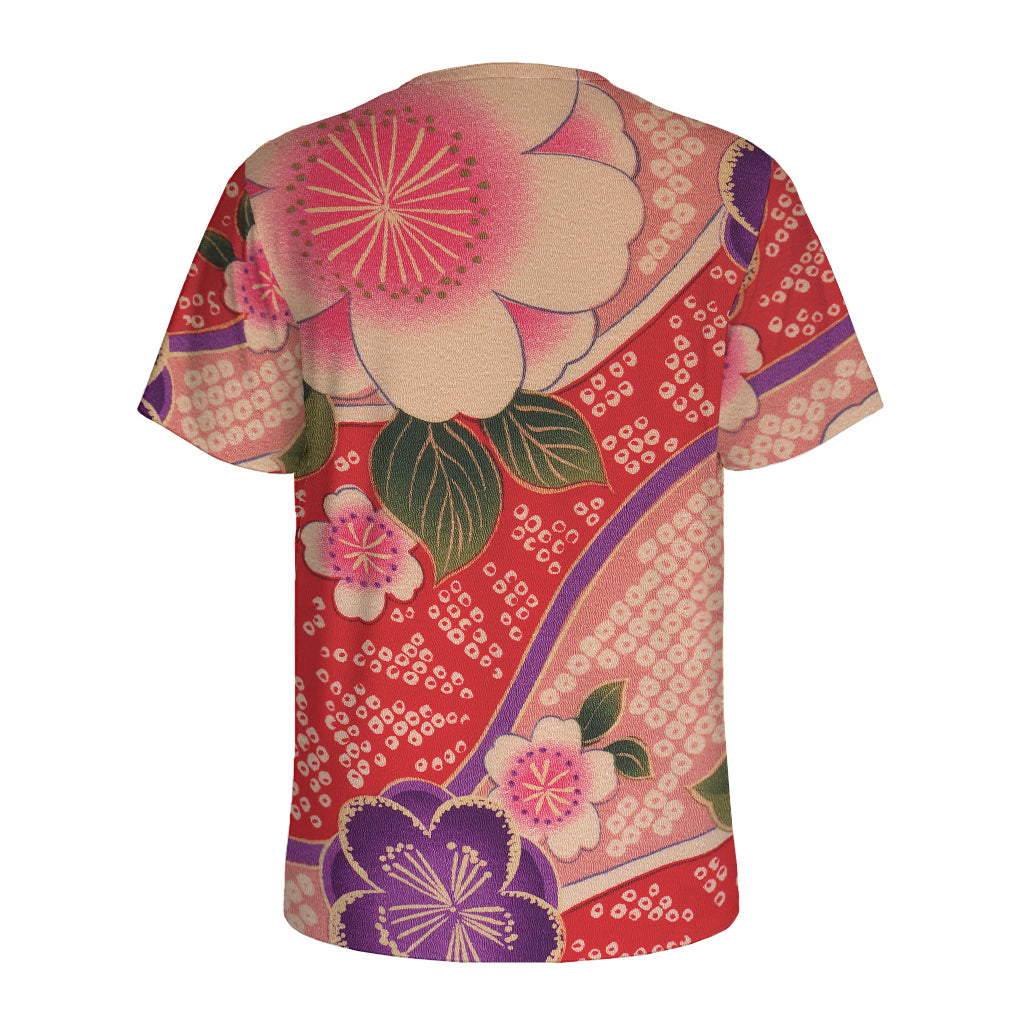 Cherry Blossom Kimono Pattern Print Men's Sports T-Shirt