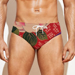 Cherry Blossom Kimono Pattern Print Men's Swim Briefs