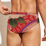 Cherry Blossom Kimono Pattern Print Men's Swim Briefs