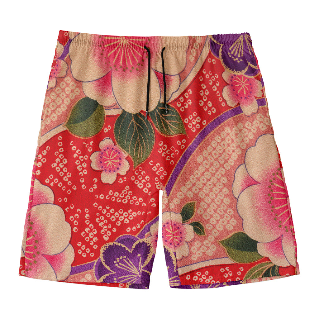 Cherry Blossom Kimono Pattern Print Men's Swim Trunks