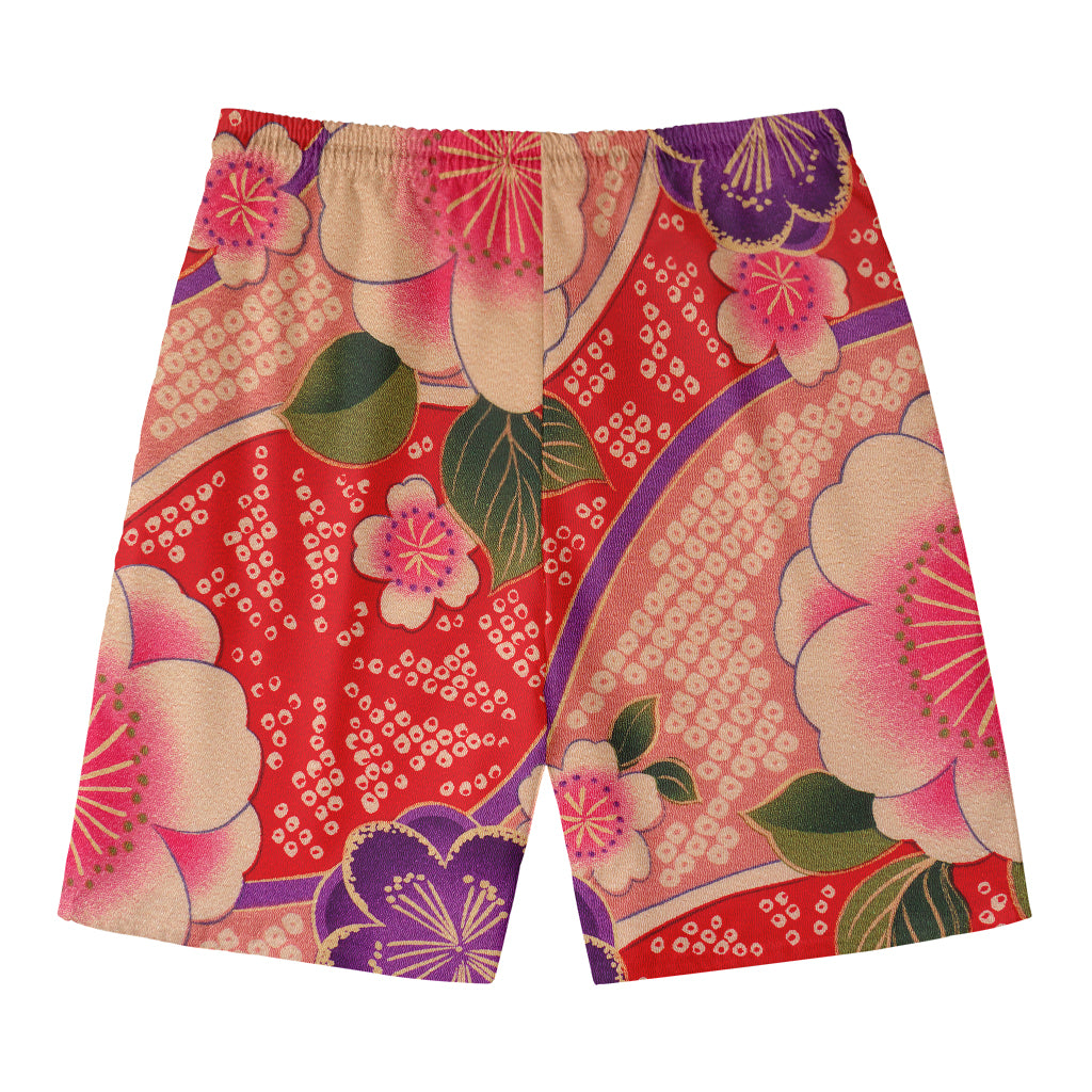Cherry Blossom Kimono Pattern Print Men's Swim Trunks