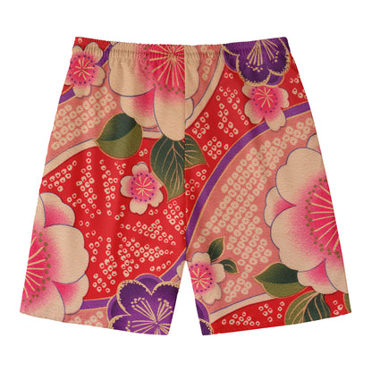 Cherry Blossom Kimono Pattern Print Men's Swim Trunks