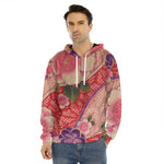 Cherry Blossom Kimono Pattern Print Men's Velvet Pullover Hoodie