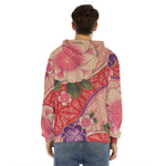 Cherry Blossom Kimono Pattern Print Men's Velvet Pullover Hoodie