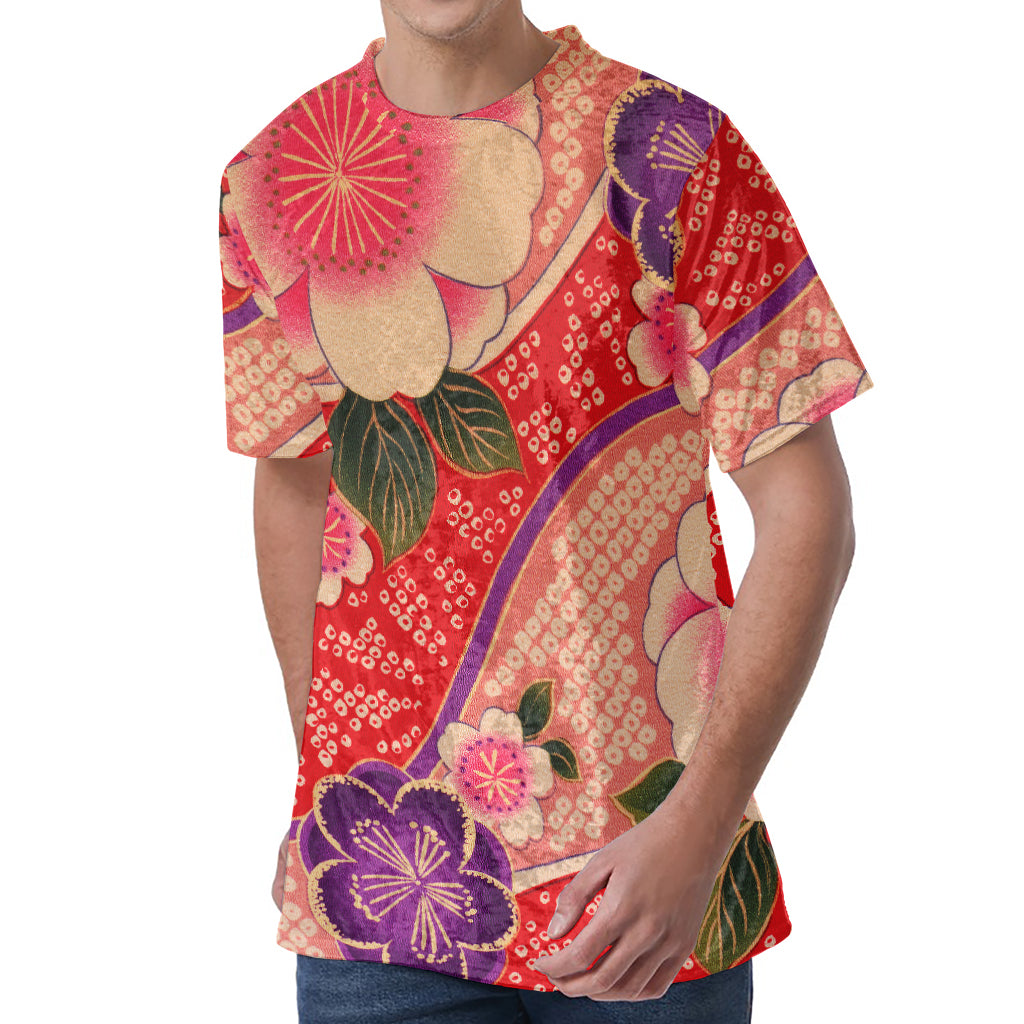 Cherry Blossom Kimono Pattern Print Men's Velvet T-Shirt