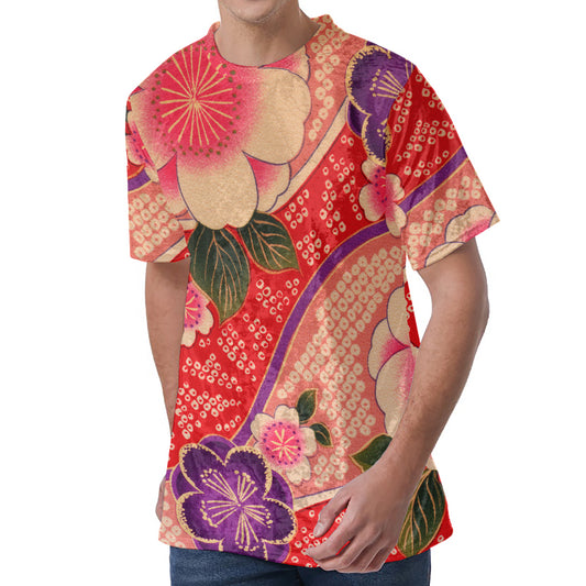 Cherry Blossom Kimono Pattern Print Men's Velvet T-Shirt