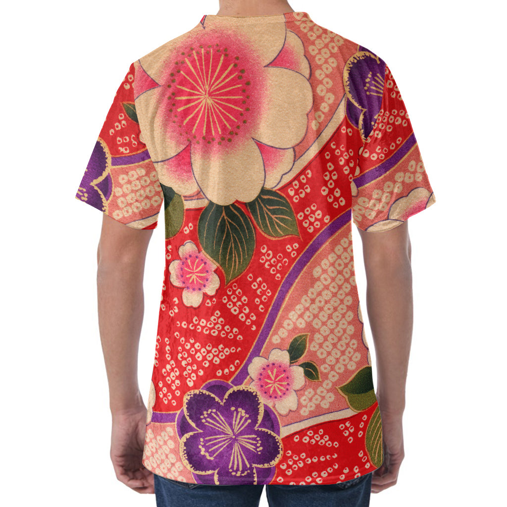 Cherry Blossom Kimono Pattern Print Men's Velvet T-Shirt
