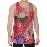 Cherry Blossom Kimono Pattern Print Men's Velvet Tank Top