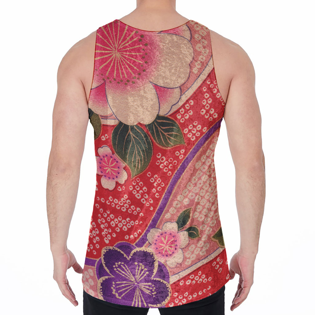 Cherry Blossom Kimono Pattern Print Men's Velvet Tank Top