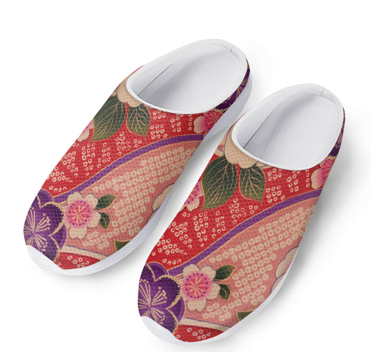 Cherry Blossom Kimono Pattern Print Mesh Casual Shoes