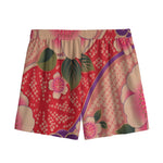 Cherry Blossom Kimono Pattern Print Mesh Shorts