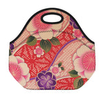 Cherry Blossom Kimono Pattern Print Neoprene Lunch Bag