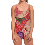 Cherry Blossom Kimono Pattern Print One Piece Swimsuit