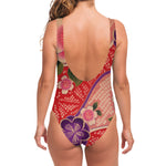 Cherry Blossom Kimono Pattern Print One Piece Swimsuit