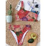 Cherry Blossom Kimono Pattern Print One Shoulder Bikini Top