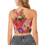 Cherry Blossom Kimono Pattern Print One Shoulder Crop Top