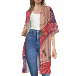 Cherry Blossom Kimono Pattern Print Open Front Beach Cover Up