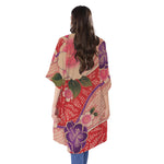 Cherry Blossom Kimono Pattern Print Open Front Beach Cover Up