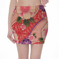 Cherry Blossom Kimono Pattern Print Pencil Mini Skirt