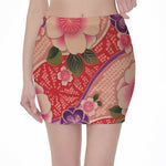 Cherry Blossom Kimono Pattern Print Pencil Mini Skirt