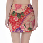 Cherry Blossom Kimono Pattern Print Pencil Mini Skirt