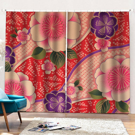 Cherry Blossom Kimono Pattern Print Pencil Pleat Curtains