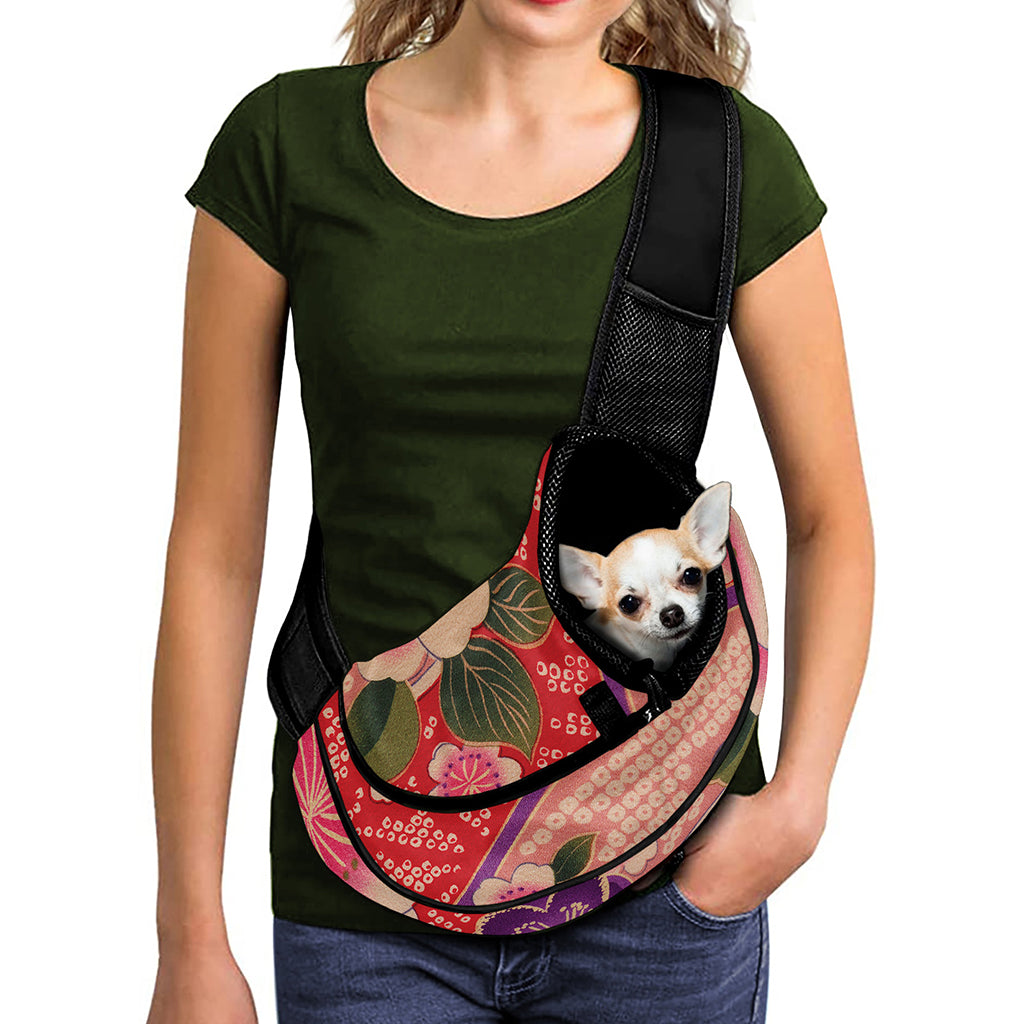 Cherry Blossom Kimono Pattern Print Pet Sling Carrier