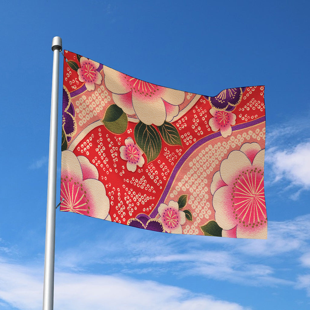 Cherry Blossom Kimono Pattern Print Polyester Flag