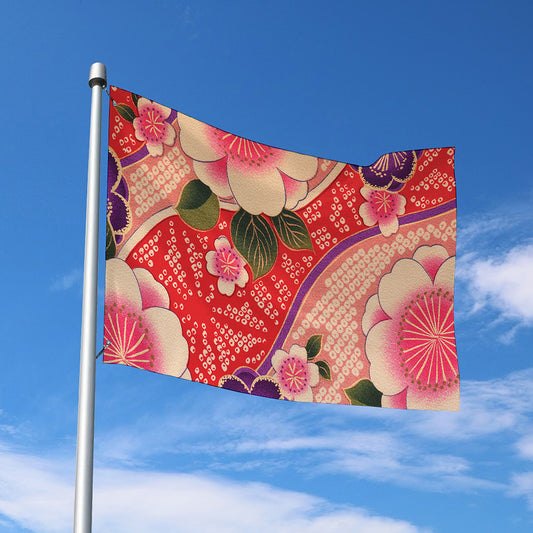 Cherry Blossom Kimono Pattern Print Polyester Flag
