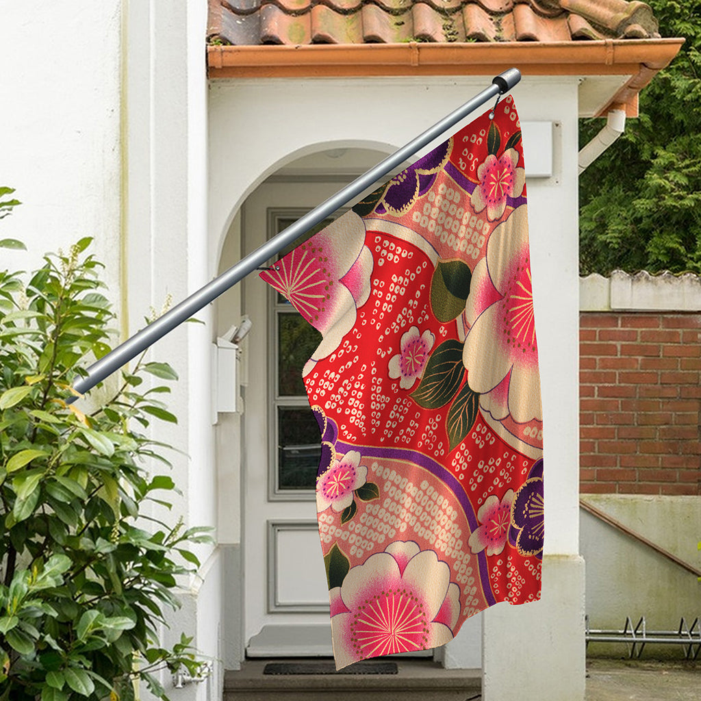 Cherry Blossom Kimono Pattern Print Polyester Flag