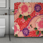 Cherry Blossom Kimono Pattern Print Polyester Shower Curtain