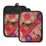 Cherry Blossom Kimono Pattern Print Pot Holders With Pocket