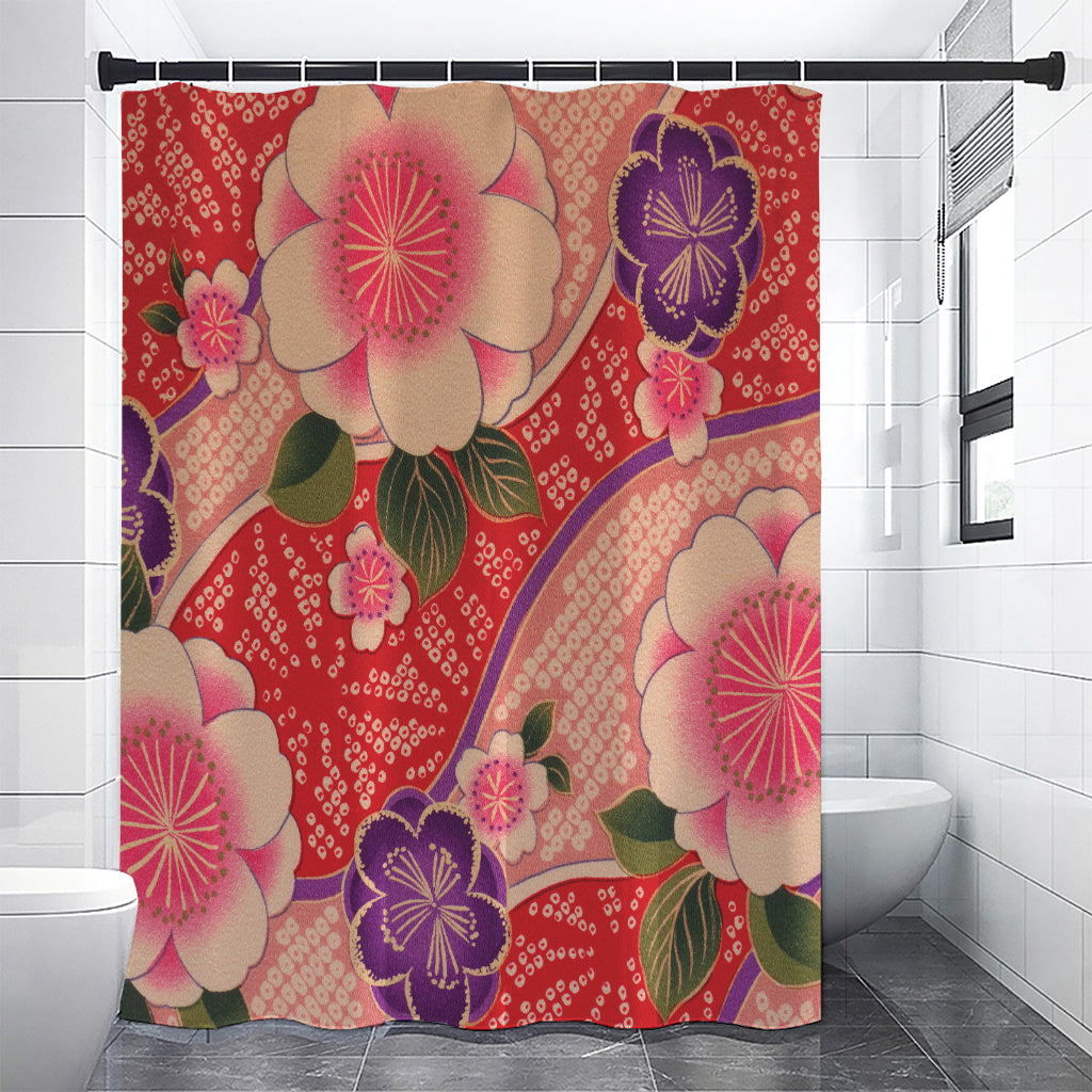 Cherry Blossom Kimono Pattern Print Premium Shower Curtain