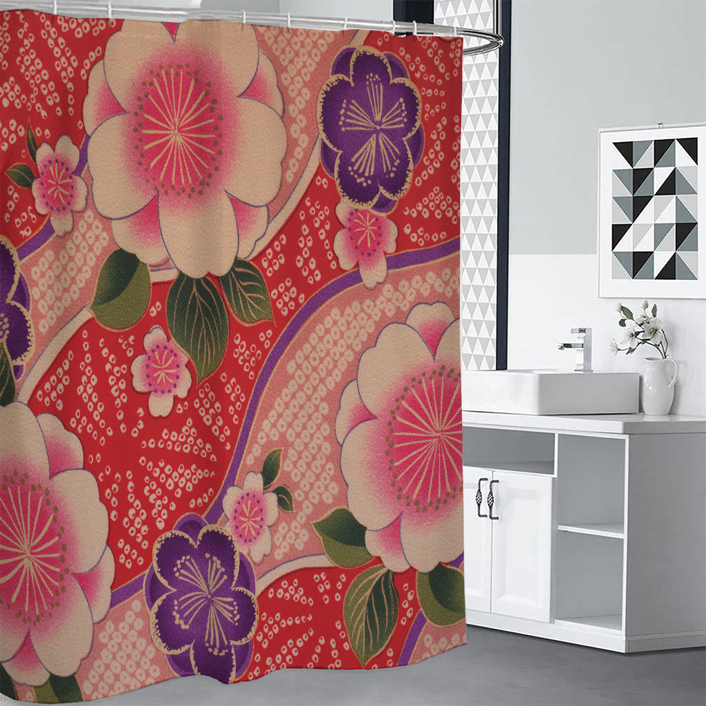Cherry Blossom Kimono Pattern Print Premium Shower Curtain