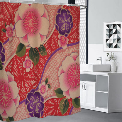 Cherry Blossom Kimono Pattern Print Premium Shower Curtain