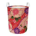Cherry Blossom Kimono Pattern Print Round Laundry Basket