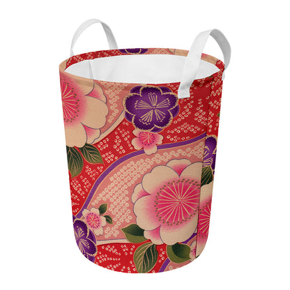 Cherry Blossom Kimono Pattern Print Round Laundry Basket