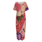 Cherry Blossom Kimono Pattern Print Short Sleeve Long Nightdress