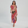 Cherry Blossom Kimono Pattern Print Short Sleeve Maxi Dress